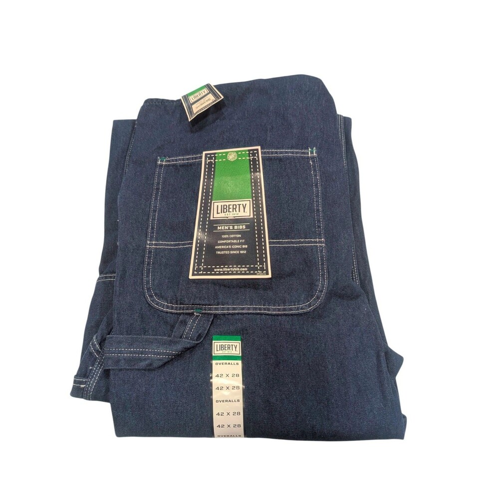 LIBERTY OVERALLS MEN’S 42x28 BLUE DENIM BIB OVERALLS NEW WITH TAGS